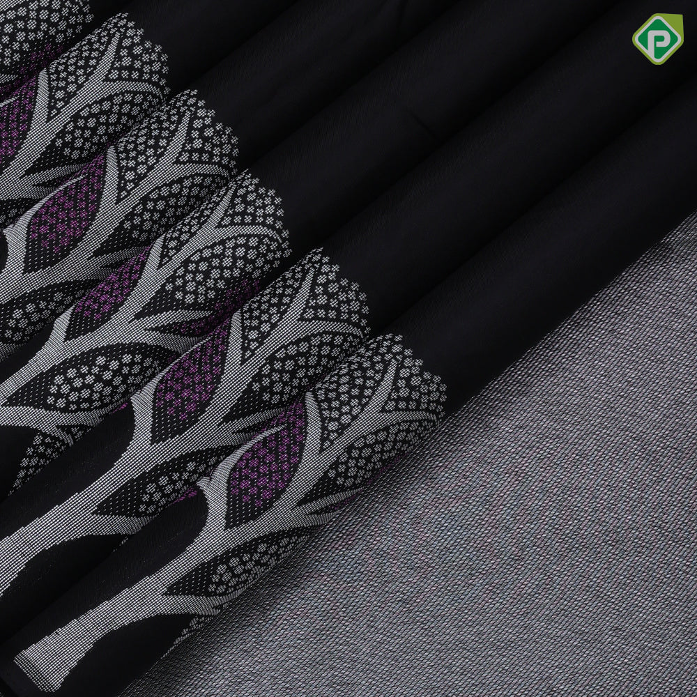 Block Plan Body Silver Zari Tree Border Design Luxury Block Silk Saree
