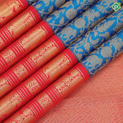 Peacock blue gold zari vanasingaram design rani red gold zari peacock butta lines border exclusive bridal silk saree
