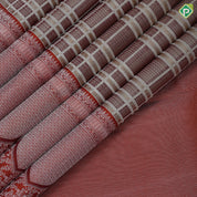 brown with beige silver zari checks window panel brick orange arch and floral design border trendy designer silk saree