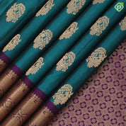 Bottle Green Gold Zari Peacock Butta Design Purple Colour Mayilkan Floral Border Design Pure Mix Silk Saree