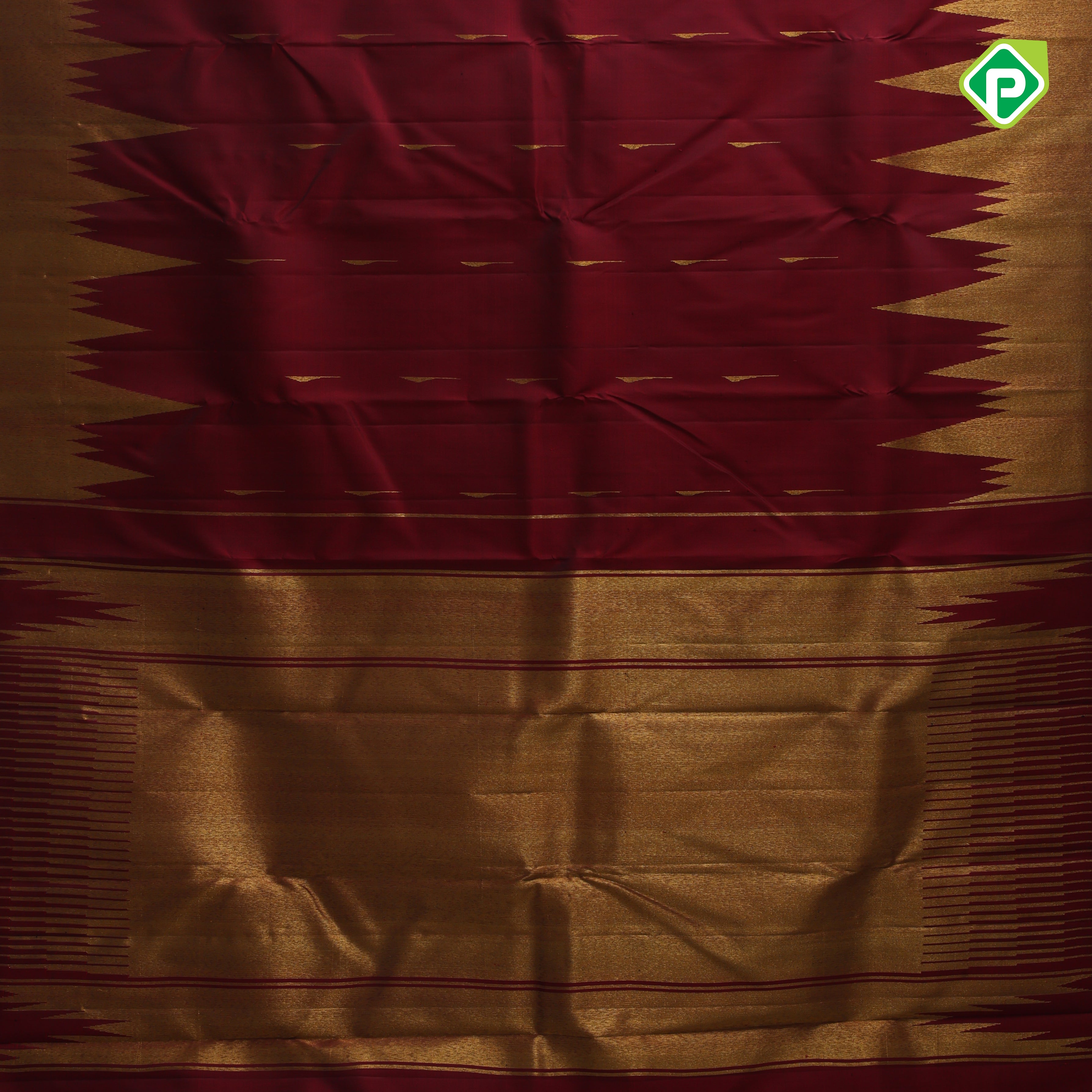 maroon red gold zari rain drop butta design self gold zari temple border trendy designer silk saree