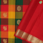 Multi color paalum pazhamum checks gold zari butta self gold zari edge border traditional silk saree
