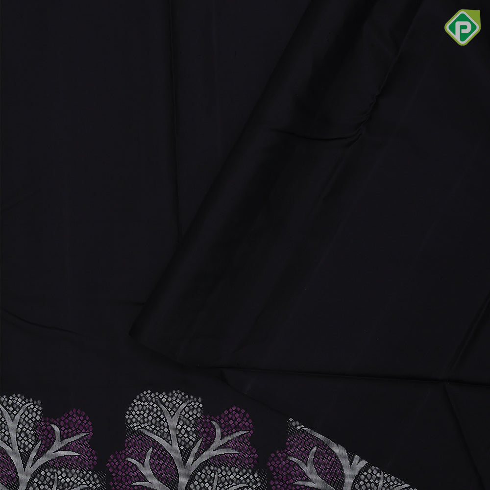 Block Plan Body Silver Zari Tree Border Design Luxury Block Silk Saree