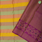 Multi color lines design contrast purple gold zari floral meena work border Trendy designer silk saree