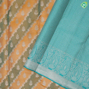 Golden yellow base silver gold zari grand floral creeper design sea green silver gold zari mango border Rangkat silk saree