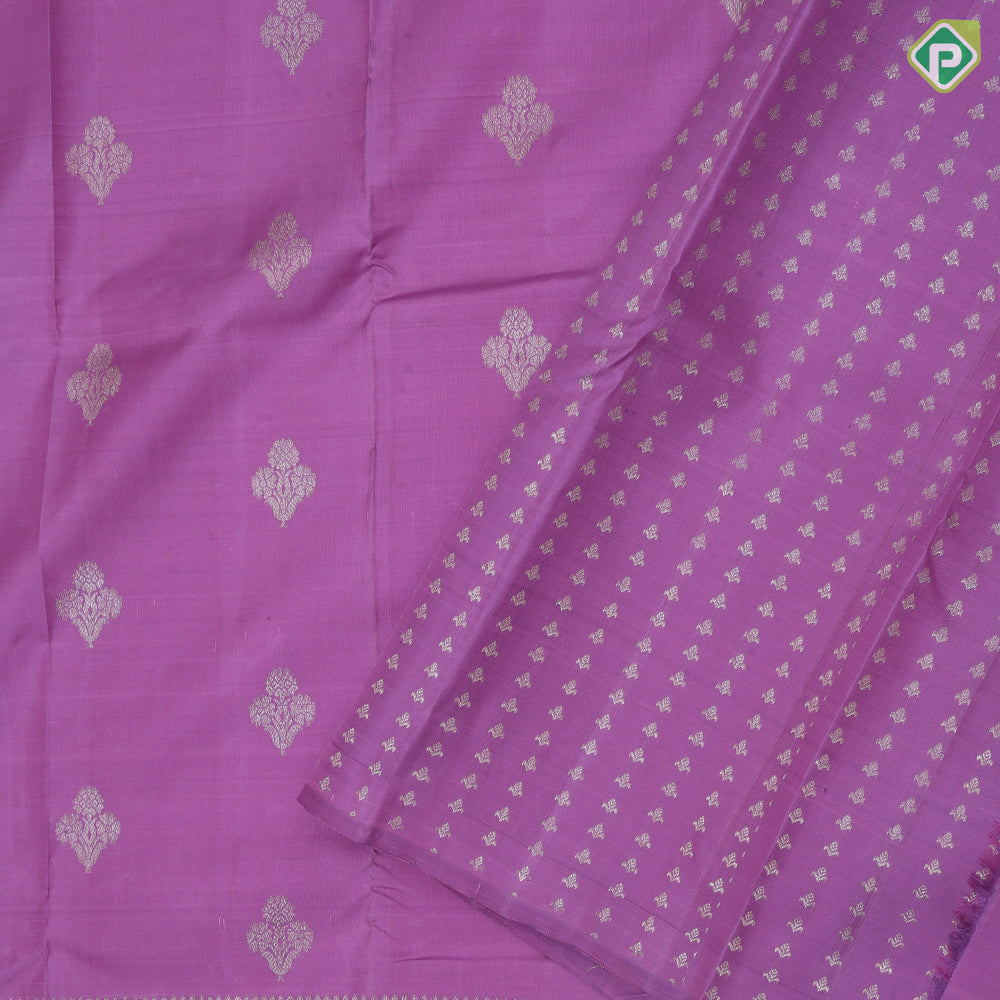 Lavender with neem zari flower bunch butta self neem zari two part border traditional silk saree