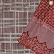 brown with beige silver zari checks window panel brick orange arch and floral design border trendy designer silk saree