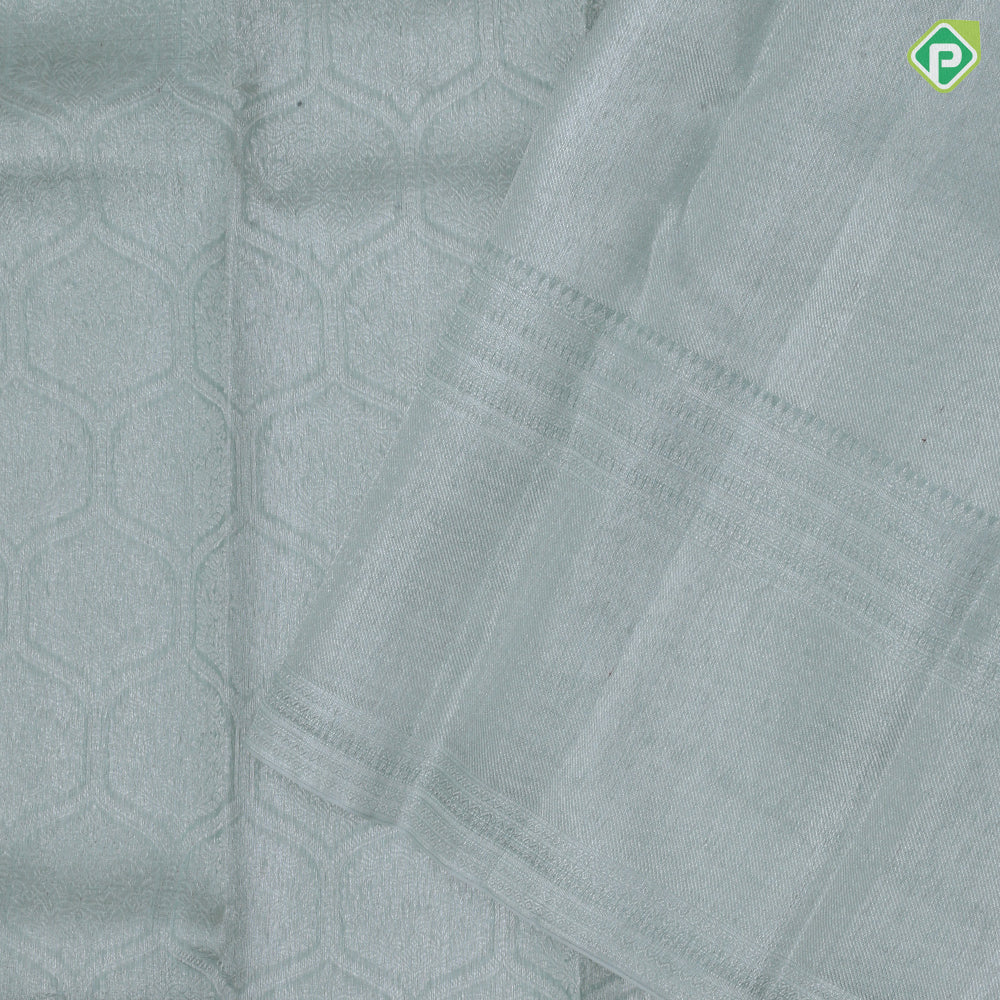 pista gold zari grand floral design self silver zari multi design lines border kanchi kora silk saree