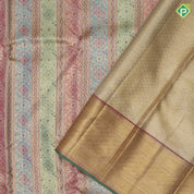 golden base multi colour self meena work pillars pink gold zari green edge border Exclusive bridal silk saree