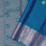 Peacock green silver gold zari honey comp weave self silver gold zari yaali rettapet border traditional silk saree