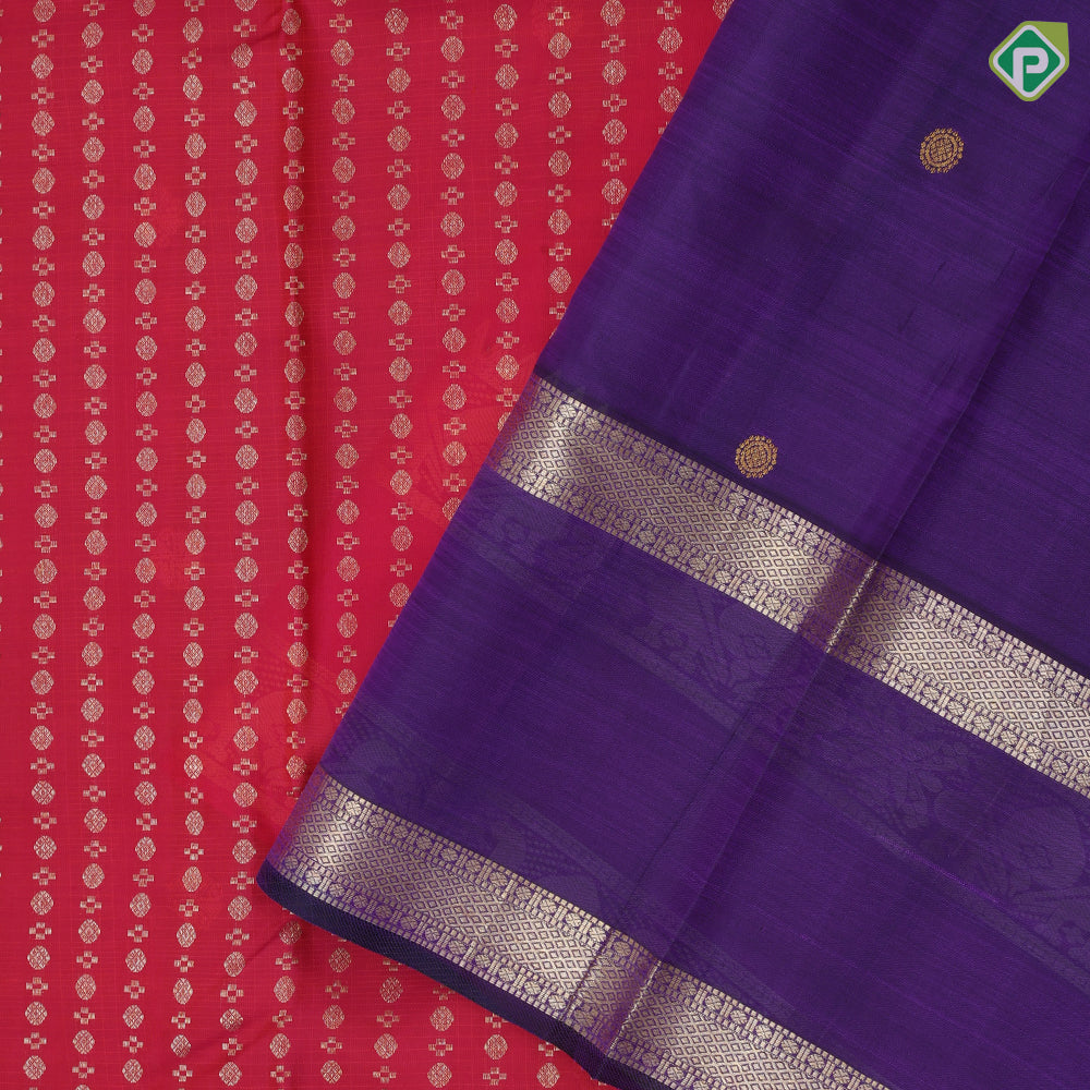 Rani Pink Gold Zari Ruthracham Design Violet Mayilkan Double Border Traditional Silk Saree