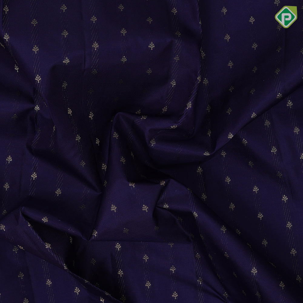 Indigo blue gold zari small butta lines design self with fancy design edge border gift silk saree
