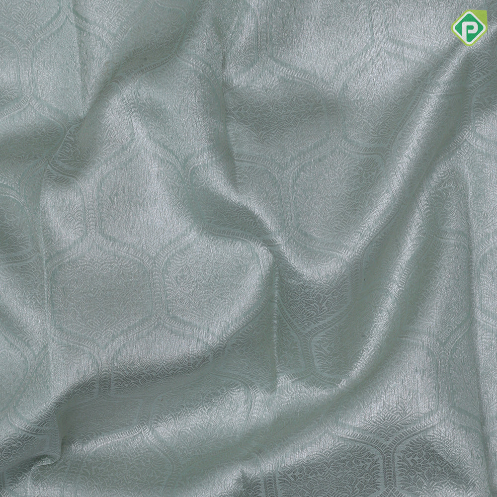 pista gold zari grand floral design self silver zari multi design lines border kanchi kora silk saree