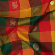 Multi color paalum pazhamum checks gold zari butta self gold zari edge border traditional silk saree