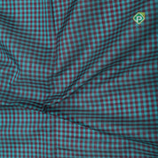 Rama blue base Multi color checked grand lemon green red gold zari koorvai temple border silk cotton saree