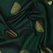 Bottle Green Gold Zari Thambulam Butta Design Pink Elephant Ruthracham Border Design Traditional Silk Saree
