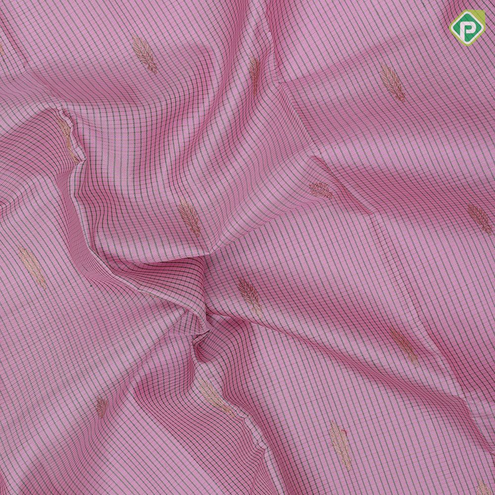 candy pink gold zari green thread checks and butta design maroon gold zari dual design border traditional silk saree