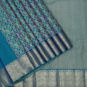 Peacok green blue combo gold zari annam and yaali butta self gold zari annam yaali butta border Grand bridal silk saree