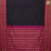 Navy Blue Gold Zari Checked Design Rani Pink Nandhi Border Design Traditional Silk Saree