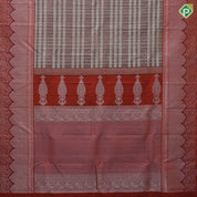 brown with beige silver zari checks window panel brick orange arch and floral design border trendy designer silk saree