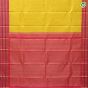 yellow base gold zari checked annam chakkaram butta contrast pink gold zari meena work lines border traditional silk saree