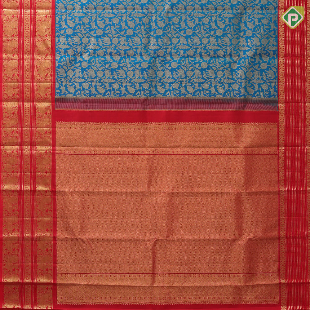 Peacock blue gold zari vanasingaram design rani red gold zari peacock butta lines border exclusive bridal silk saree