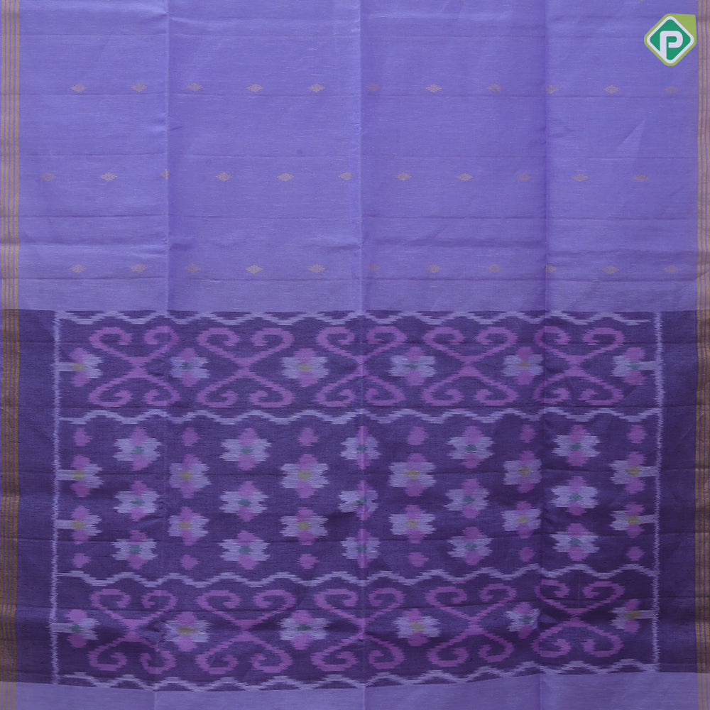 Lavender gold zari diamond shape flower butta motifs self gold zari lines border ikkat design pallu linen soft silk saree