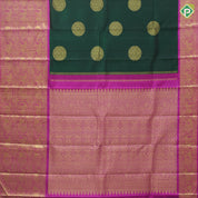 Bottle Green Gold Zari Thambulam Butta Design Pink Elephant Ruthracham Border Design Traditional Silk Saree