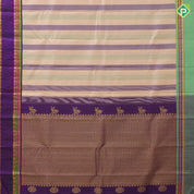 Sandal multi color multi stripes design blue and green gold zari thread work retta pett paalum pazhamum border traditional silk saree