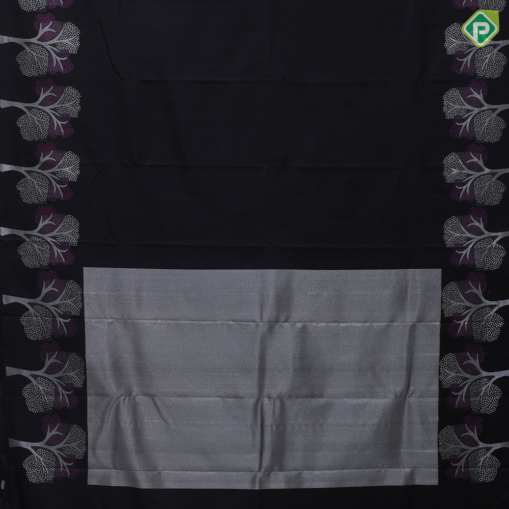 Block Plan Body Silver Zari Tree Border Design Luxury Block Silk Saree
