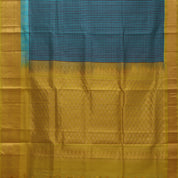 Green base Multi color checked grand pallu Lemon green gold zari koorvai temple border silk cotton saree