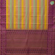 Multi color lines design contrast purple gold zari floral meena work border Trendy designer silk saree