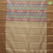 golden base multi colour self meena work pillars pink gold zari green edge border Exclusive bridal silk saree