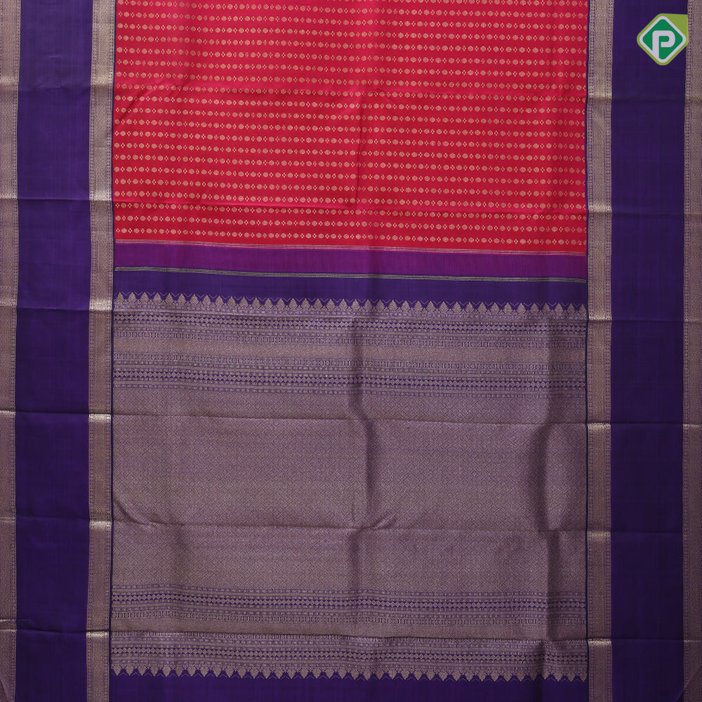 Rani Pink Gold Zari Ruthracham Design Violet Mayilkan Double Border Traditional Silk Saree