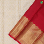 White gold zari small floral creeper grand design rani red gold zari multi design lines border Exclusive bridal silk saree