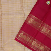 Candy peach gold zari kattam butta design Rani pink gold zari Thick retta pattai border shimmer fusion silk saree