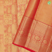 Rose red gold zari multi design embossed self gold zari rangoli border self weaved silk saree