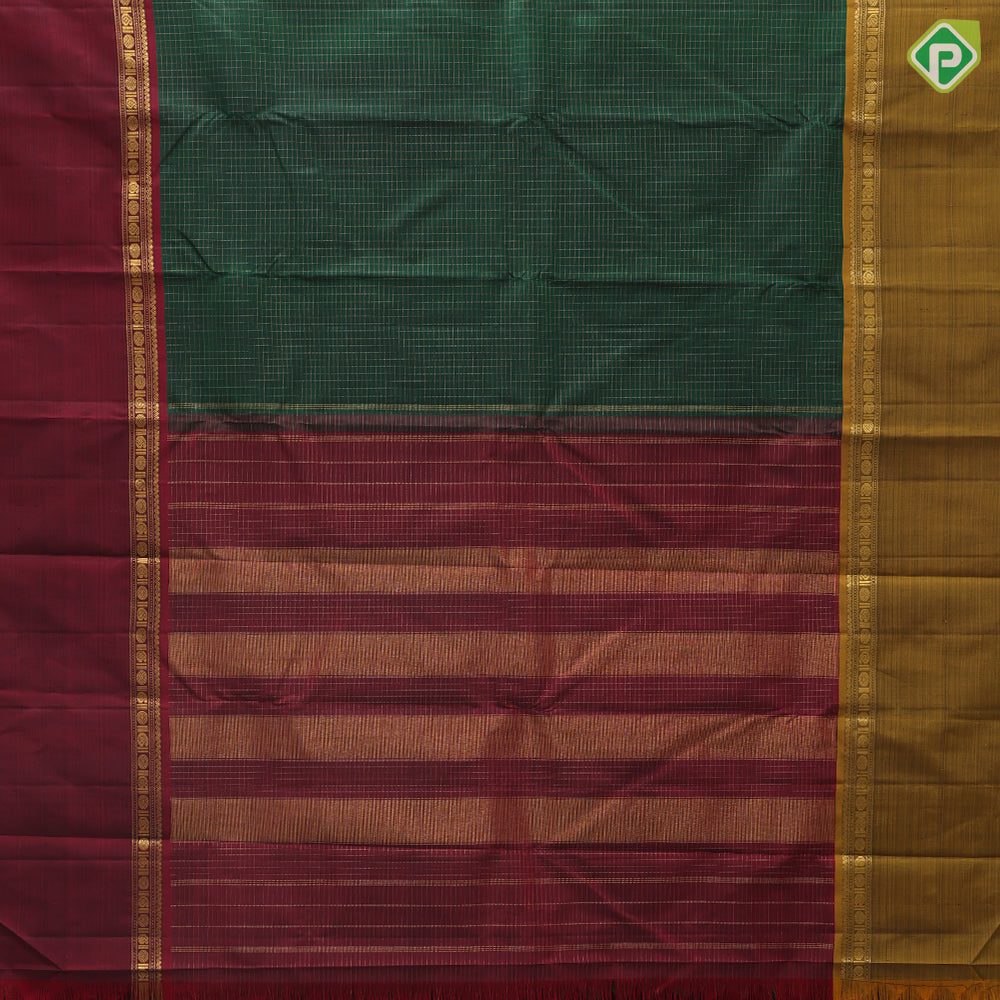 Bottle Green Vairaoosi Checks Design Marron Mango Mustard Ruthracham Border Design Traditional Silk Saree