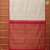 White gold zari small floral creeper grand design rani red gold zari multi design lines border Exclusive bridal silk saree