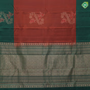 Rust color gold zari butterfly with flower creeper contrast green meena work border pure mix silk saree