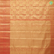 Rose red gold zari multi design embossed self gold zari rangoli border self weaved silk saree