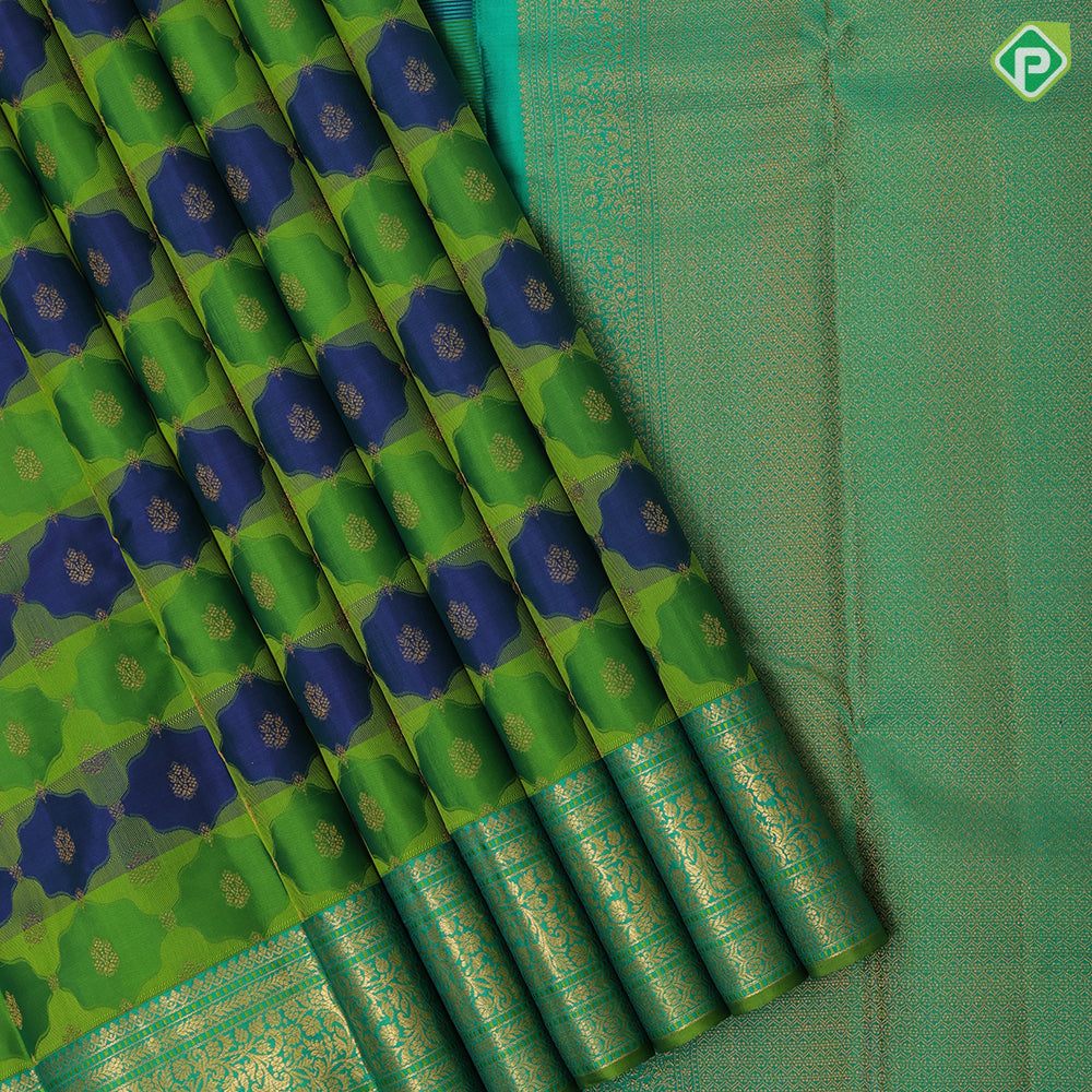 yellow orange and red tricolor lines gold zari fancy butta purple gold zari rangoli design meena work lines border Rangkat silk saree
