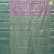 Pink silver zari fancy flower and arch design rama green gold zari rangoli border tissue art silk saree