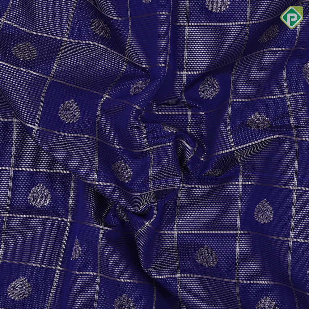 Royal blue gold zari window panel and thilagam design peach pink neem zari rettapet border art silk saree