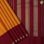 Mango yellow gold zari rudraksham butta design contrast maroon gold zari padded border traditional silk saree