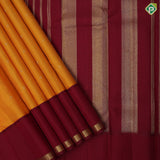 Mango yellow gold zari rudraksham butta design contrast maroon gold zari padded border traditional silk saree