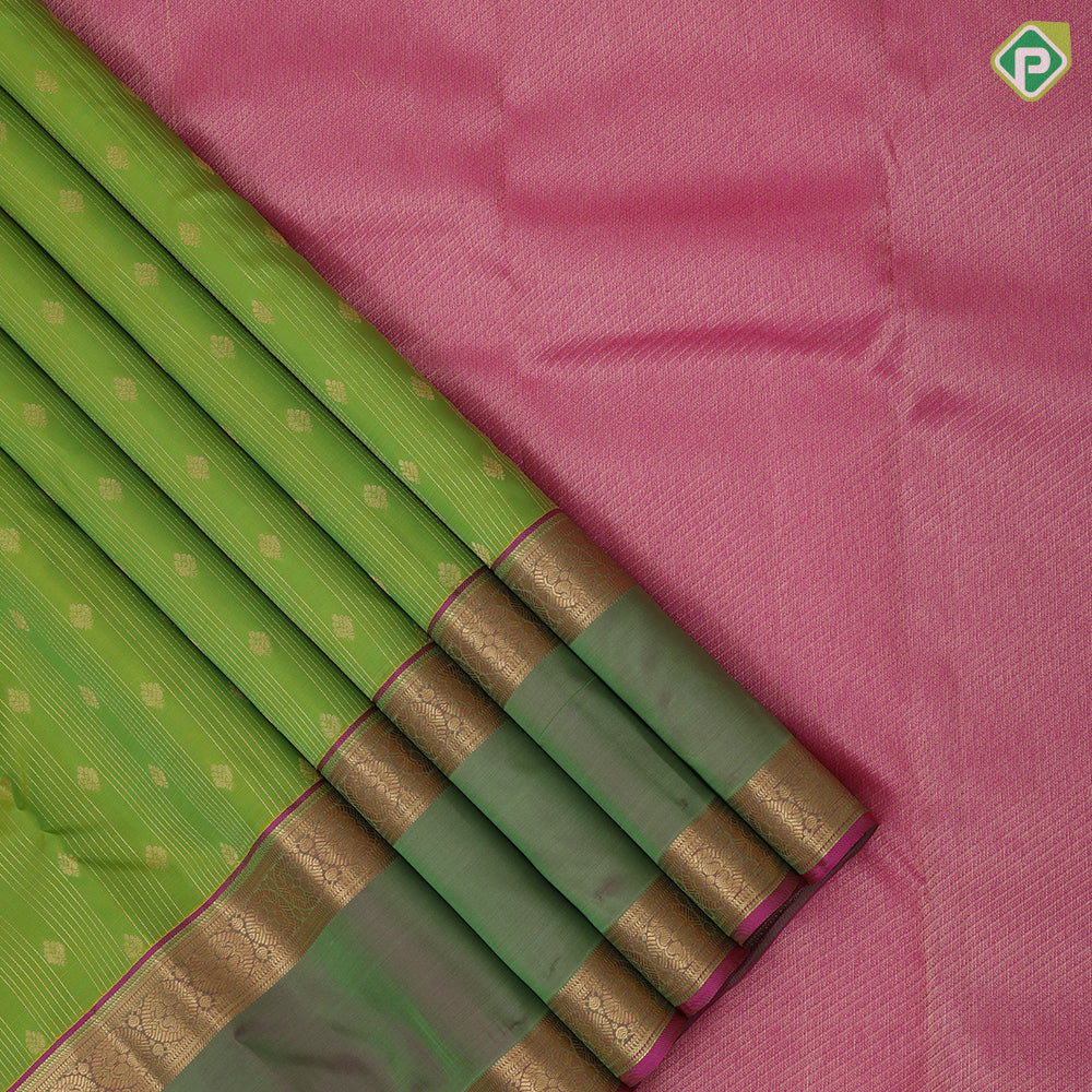 Grape brown gold zari stripes and flower butta purple gold zari retta pattai border pure mix silk saree