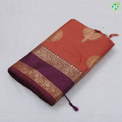 Rust Orange Gold Zari Butta Design Brown Floral Border Design Soft Art Saree