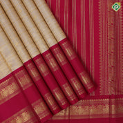 Candy peach gold zari kattam butta design Rani pink gold zari Thick retta pattai border shimmer fusion silk saree
