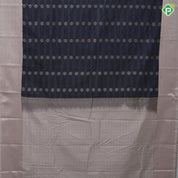 Indigo blue gold zari chakkaram butta design half white zari rangoli butta border Art silk saree
